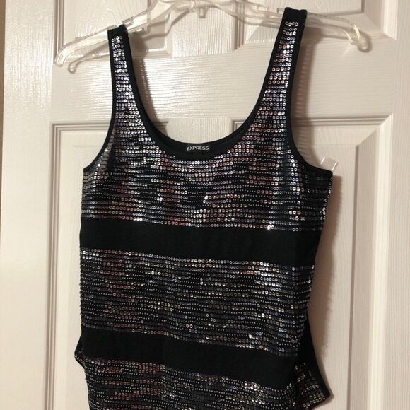 Express Sleeveless Top Size Small Black With Silver Sequins and Beads - Picture 4 of 10